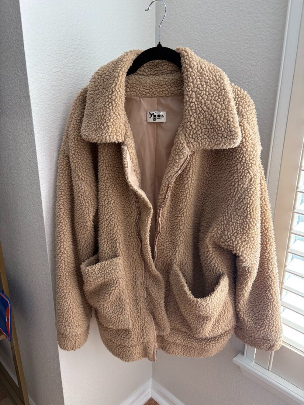 Show Me Your Mumu Sherpa Teddy Jacket Tan Oversized Zip Coat Small